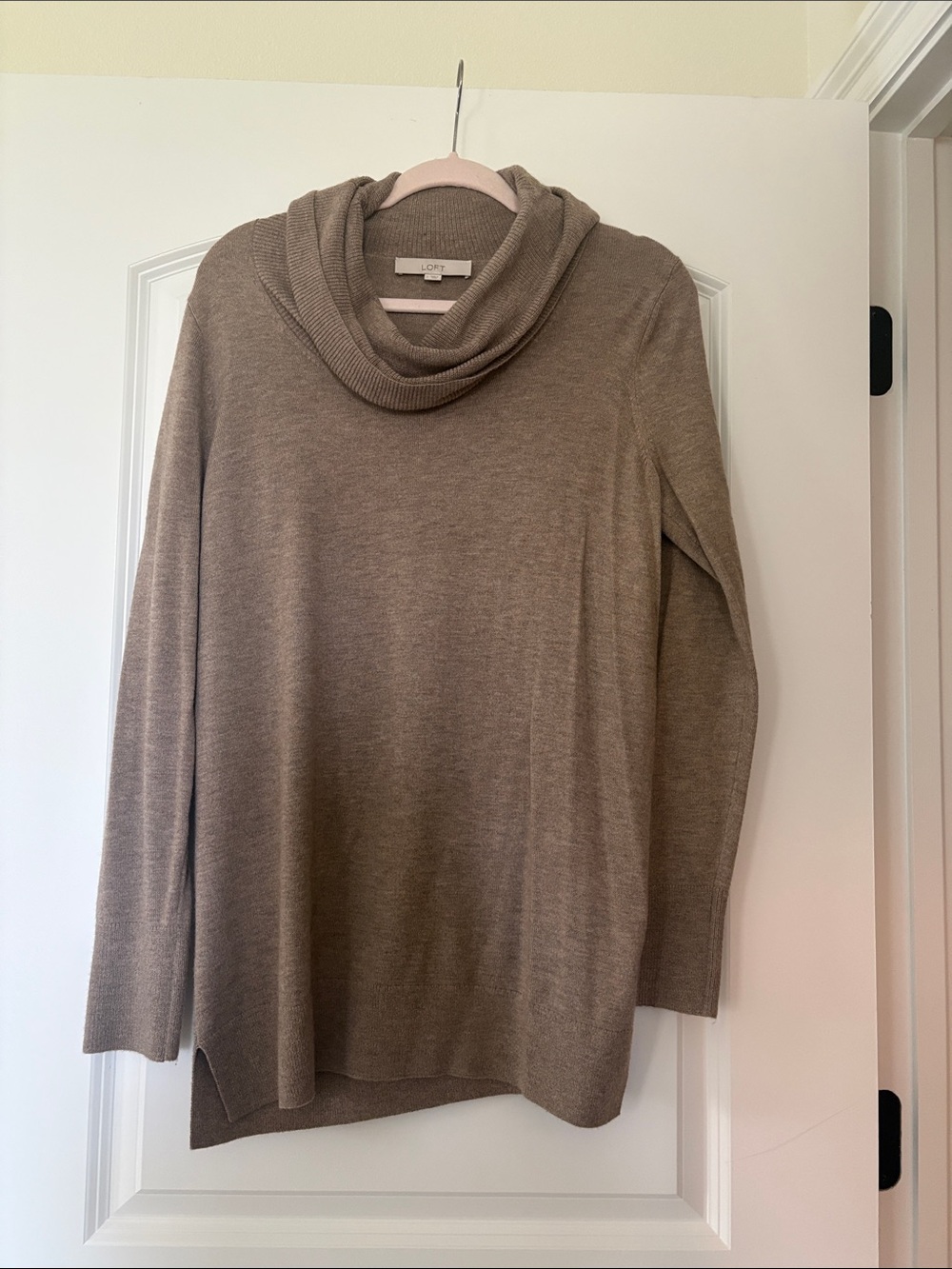 LOFT Taupe Cowl Neck Sweater - Neutral Knit